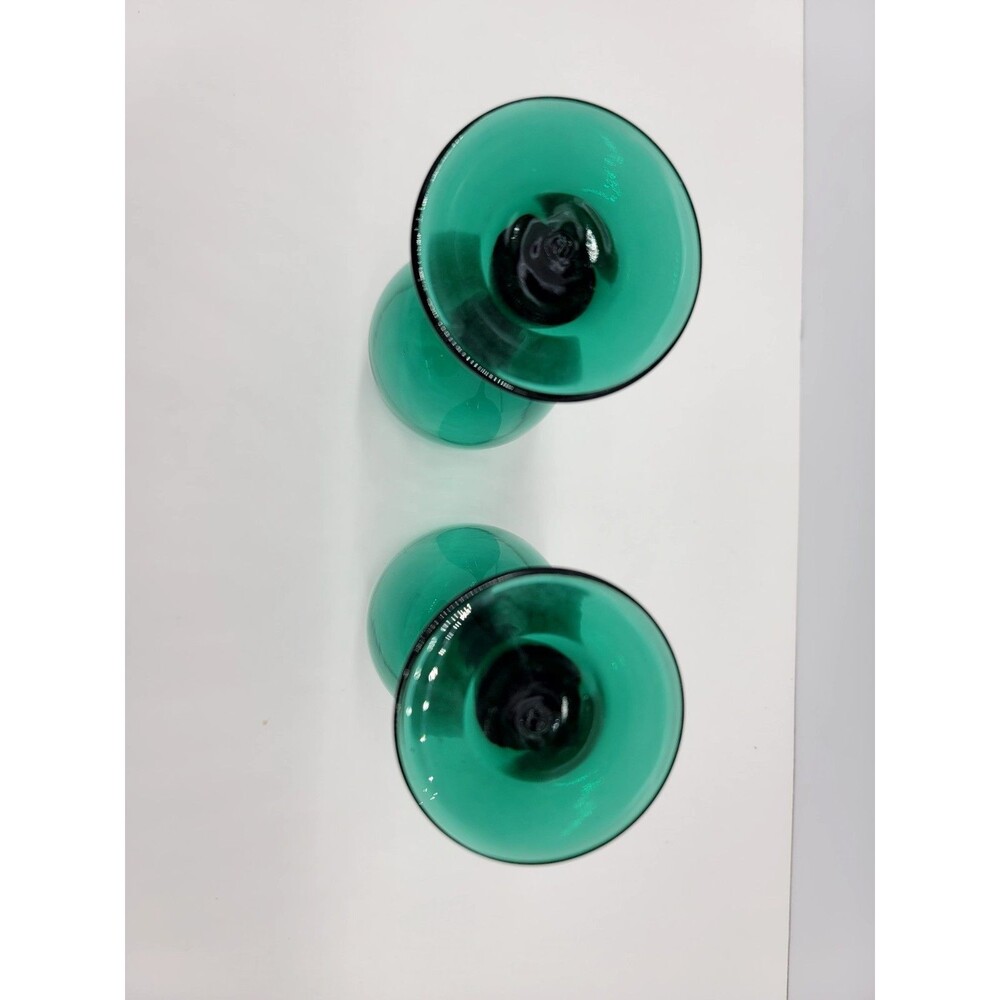 Set of 2 Vintage Libbey Juniper Green Teardrop Wine/Water Goblets Glasses Defect - Picture 4 of 5